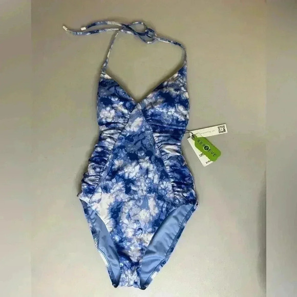 Sanctuary Women's Blue Tie Dye Halter Poolside One Piece Swimsuit XS NWT - Picture 2 of 6